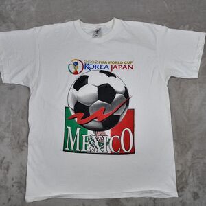 Vintage Mexico Soccer T-shirt Mens XL Fifa 2002 World Cup Korea Futbol White